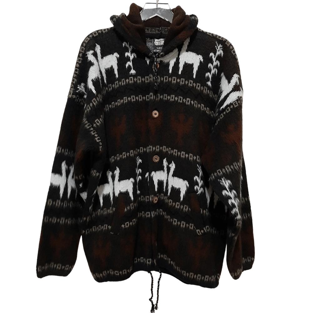 Tejidos Atahualpa Wool Open Front Hoodie Jacket Mens Size XL